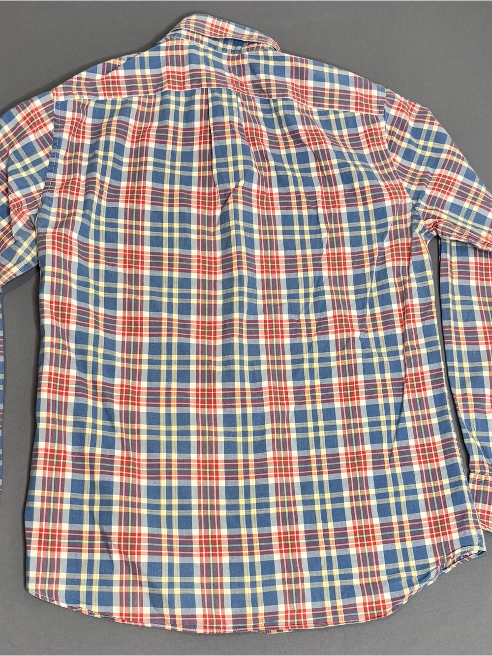 J.Crew Secret Wash Stretch Shirt Men's M Slim Blue Red Plaid Organic Cotton